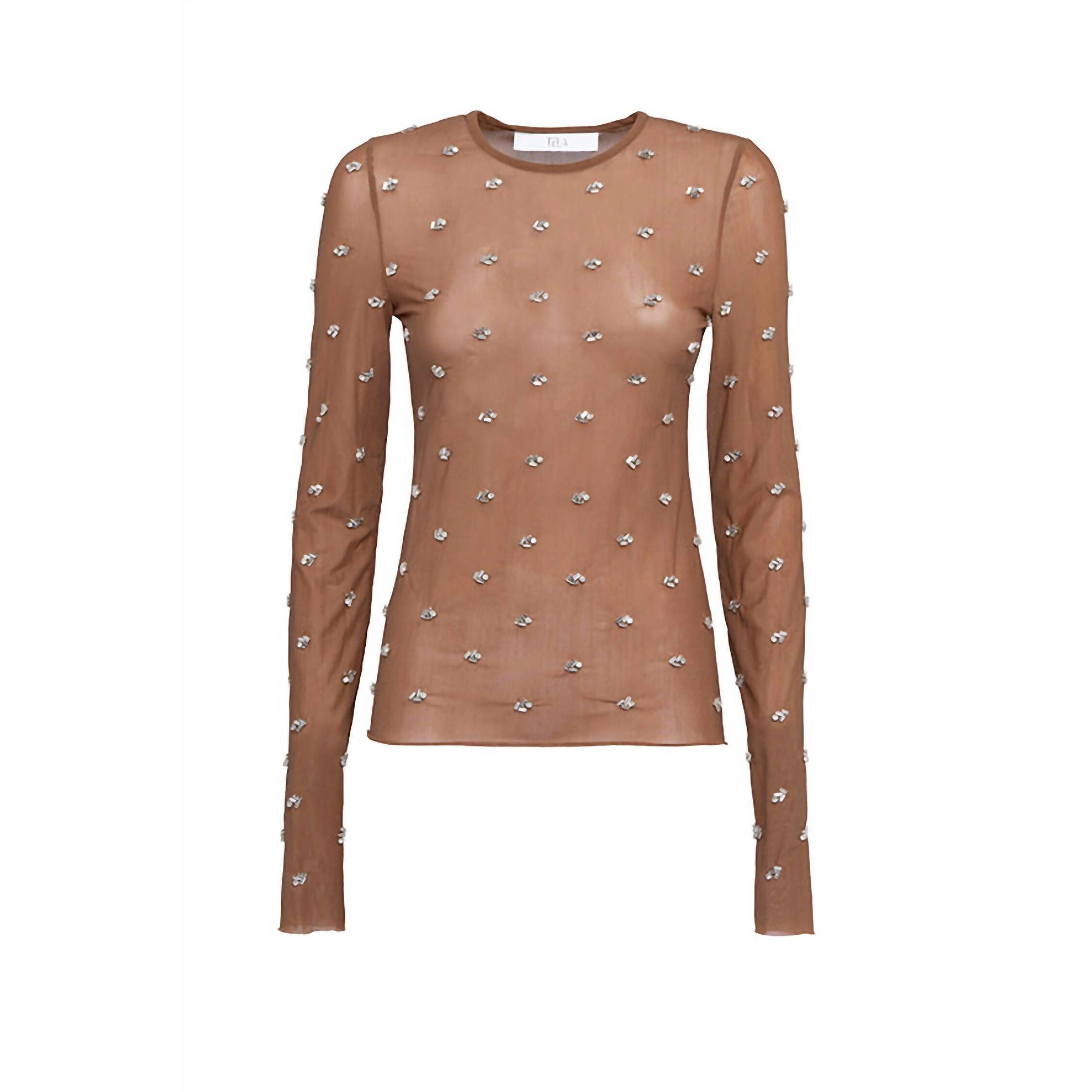 New Tela Women's Lux Beaded Top In Tan